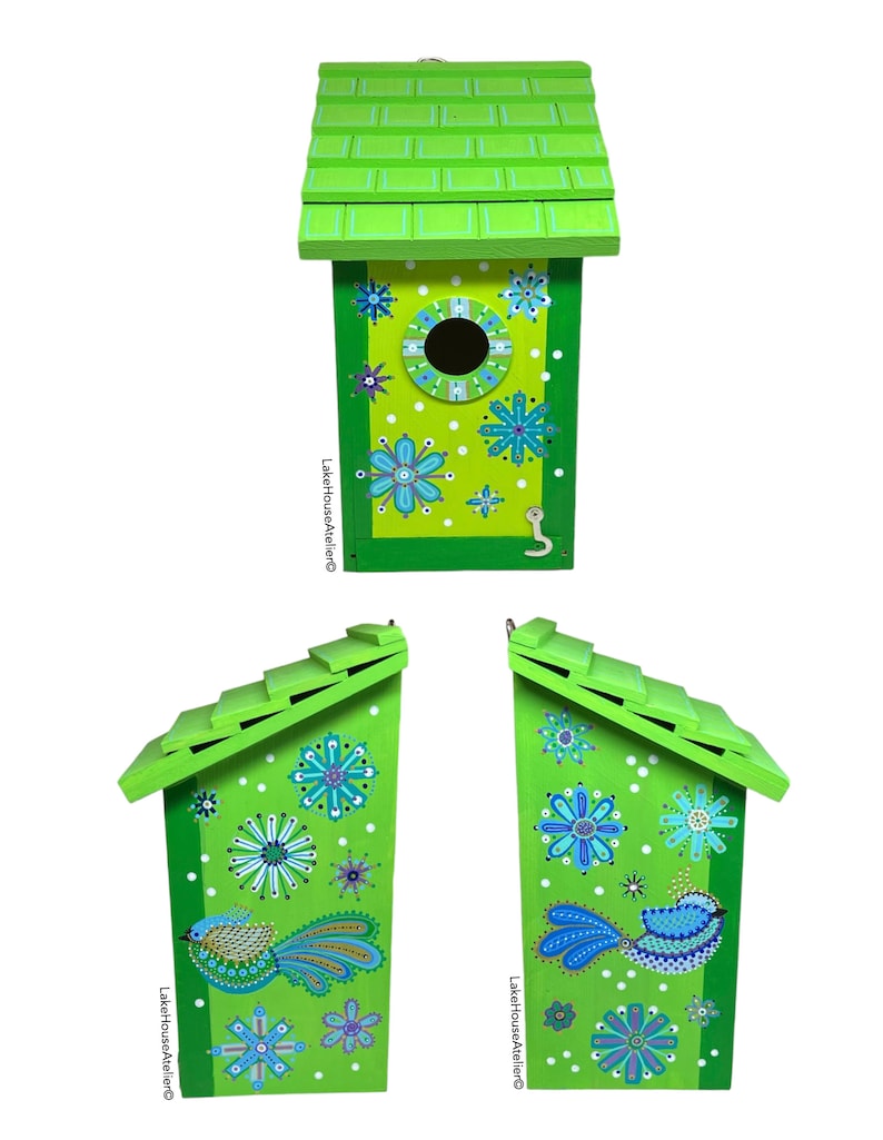 OOAK Wood Birdhouse with Opening for Cleaning. Personalizable Birdhouse. LIME