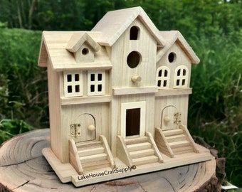 Birdhouse Brownstone Plain Wood. DIY Plain Birdhouse. Unfinished Wood Multi-Family Birdhouse.