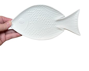 White Ceramic Fish Dishes, Paintable.