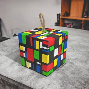 OOAK Birdhouse, Hand Painted. Rubik's Cube Birdhouse, Hand Painted, Cubist. Piet Mondrian House. image 3
