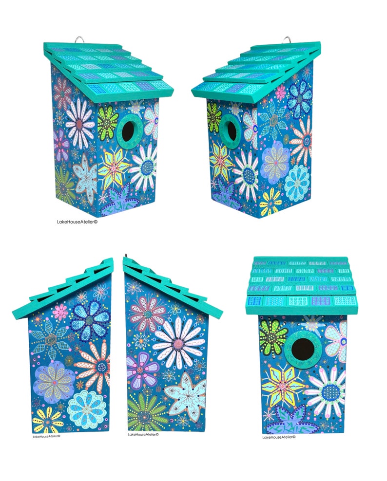 OOAK Wood Birdhouse with Opening for Cleaning. Personalizable Birdhouse. DARK BLUE