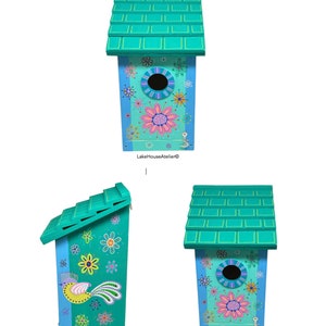 OOAK Wood Birdhouse with Opening for Cleaning. Personalizable Birdhouse. SEAFOAM