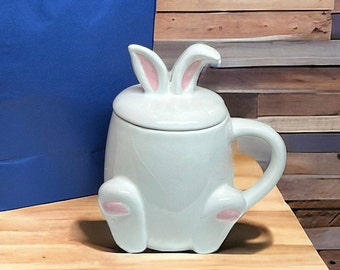 Rabbit Mug with Ears. Easter Bunny Mug with Lid.