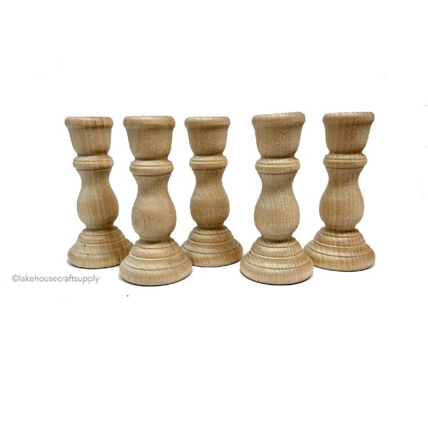 FIVE  3" Plain Wood Candlesticks. Five Unfinished Wood Candle Holders. DIY Candlesticks Plain Wood 5 pack.