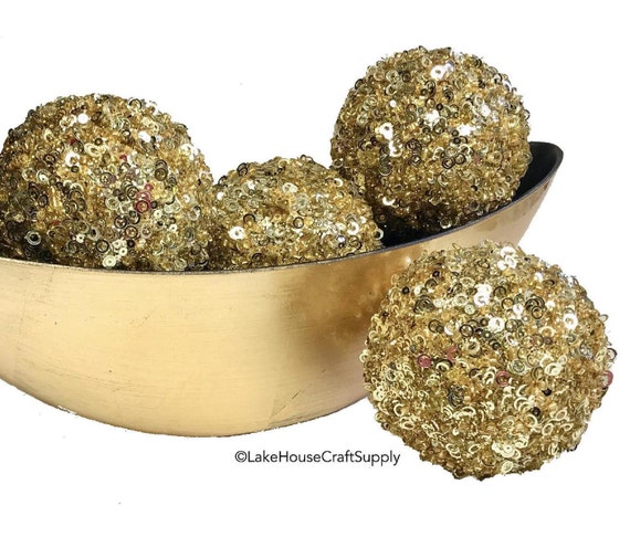 Large Sequin Gold Ornament Balls Decorative Golden Balls Etsy