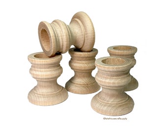 FIVE - 1 3/4" Plain wood candle cup pedestal. FIVE Unfinished wood candle holder pedestal. 5 Plain Candle Holders.