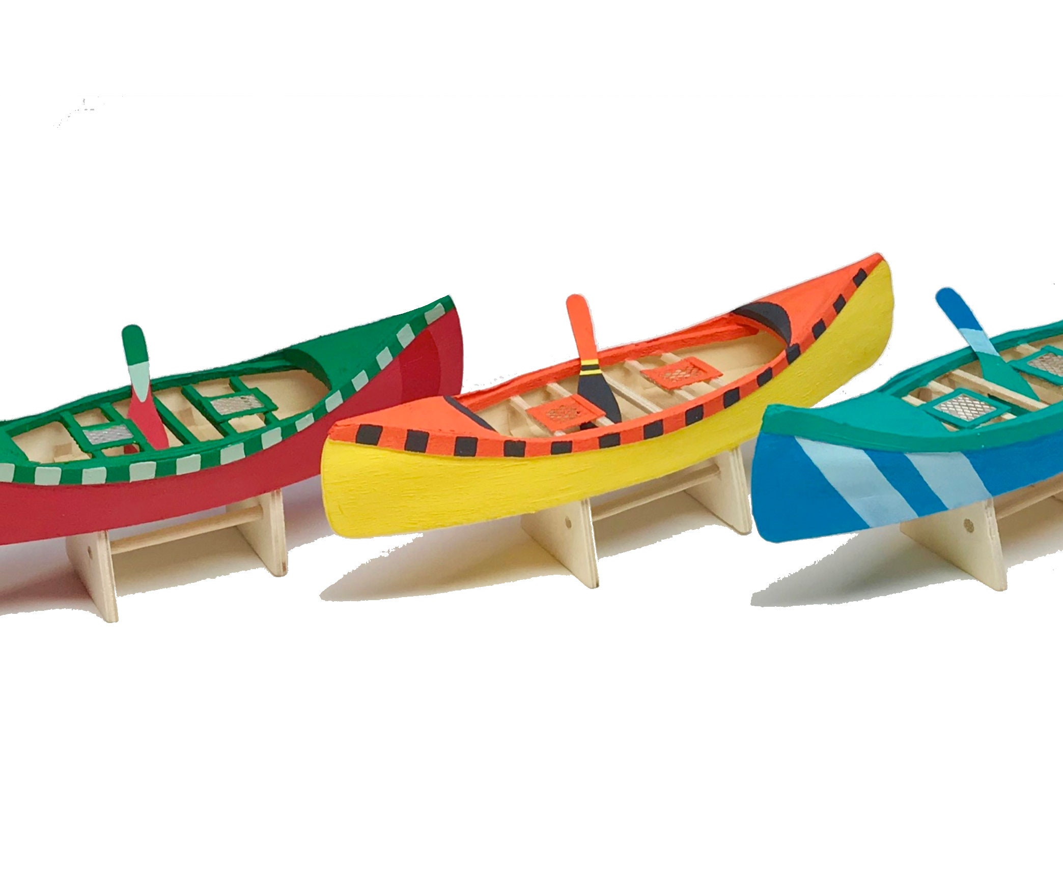 Small Plain Wood Canoe Boat. Unfinished Wood Paddle Boat. Small