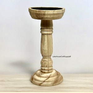 Tall Pillar Candle Holder Plain Wood. Unfinished Wood Pedestal for Candles and more.