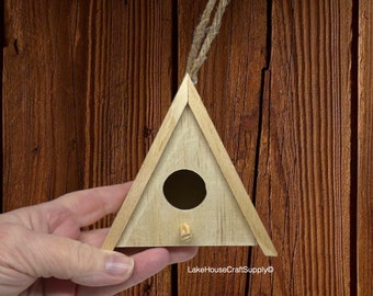 4" Unfinished Wood Birdhouse, Triangle Shape. Tent Shape Birdhouse.