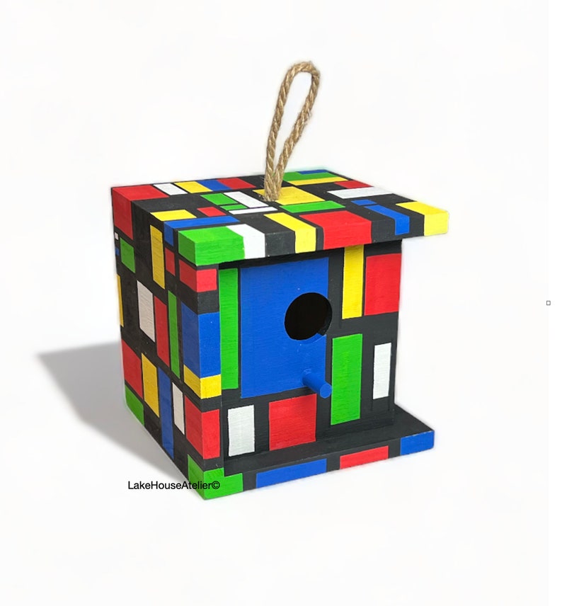 OOAK Birdhouse, Hand Painted. Rubik's Cube Birdhouse, Hand Painted, Cubist. Piet Mondrian House. image 1