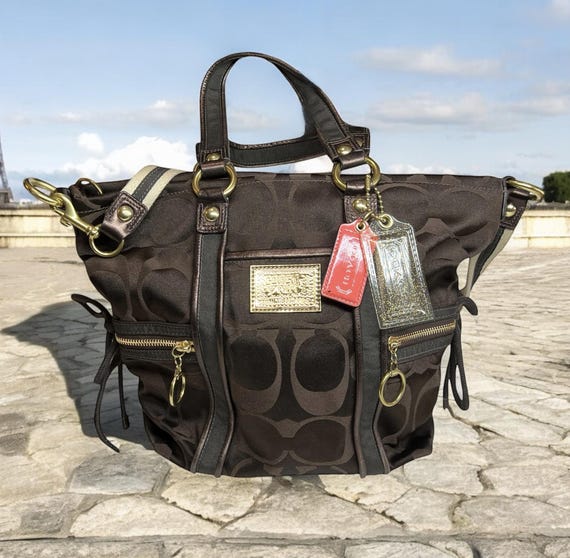 Authentic COACH Top Handle Bag Signature Fabric and Leather. Vintage. Etsy
