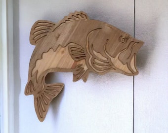 15" Wooden Bass Wall Hanging. Custom Painted Bass Fish Wall Art.