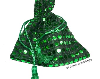 Ten Elegant Drawstring Fabric Bags. Sequin Drawstring Bags, 10 count.