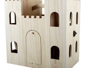 Unfinished Wood Castle with carry handle. Kid's Playtime Castle.