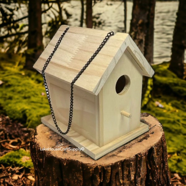 Plain Wood Birdhouse with Removable Top. Barn Shape Birdhouse DIY. Cleanable Birdhouse.
