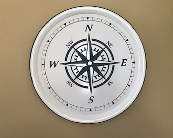 30" Vintage Nautical Compass Wall Plaque or Ottoman Tray.