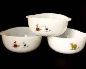 Vintage 1960s Anchor Hocking Fire King Milk Glass Johnny Hart BC Comics Cereal Bowls Set Of 3