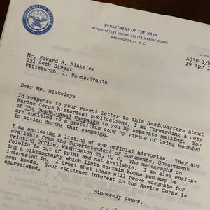 WWII US Marine Corps Letter Guadalcanal Campaign Marine WIA Pittsburgh Pa