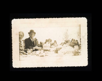 Vintage Snapshot Photograph Unusual Perspective Photo / Long Table / 1930s Strange Photo