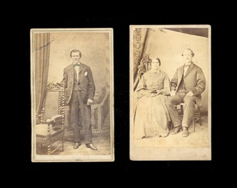 Pair Of 2 Victorian Era CDV Photographs / Civil War Couple & Young Man Pittsburgh PA