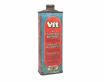 Vintage Detroit Michigan Stove Company VIT 1930s Advertising / Enamel Stain Remover / Antique Advertising Can