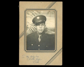 Vintage WW2 Photo Sad Soldier Note To His Little Boy 1940s Photograph