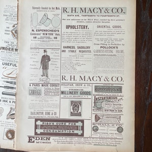 Victorian Newspaper Advertisements ( 2 Pages ) Macys / Clothing Quack Medicine / Antique Ephemera