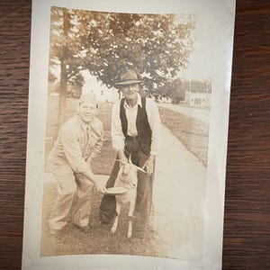 Vintage Snapshot Photograph Military Man Posing With A Goat! 1940s Photo