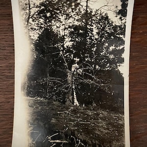Antique Snapshot Photo Creepy Woman Girl Hiding In The Bushes