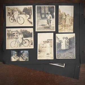 Antique Snapshot Photos Girl With Bicycle Strange & Unusual 1900s Album Pages