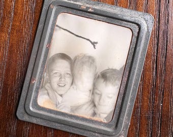 1940s Blurred Face Children Weird Branch Stick PHOTOMATIC PHOTOBOOTH PHOTO