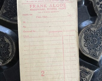 Antique 1920s Hardware Store Advertising Receipt Book / Flint Michigan / Frank Algoe Hardware Store / Antique Ephemera