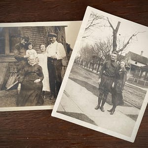 Antique Snapshot Photo WWI Soldier With Family Before War Windy Candid 1900s