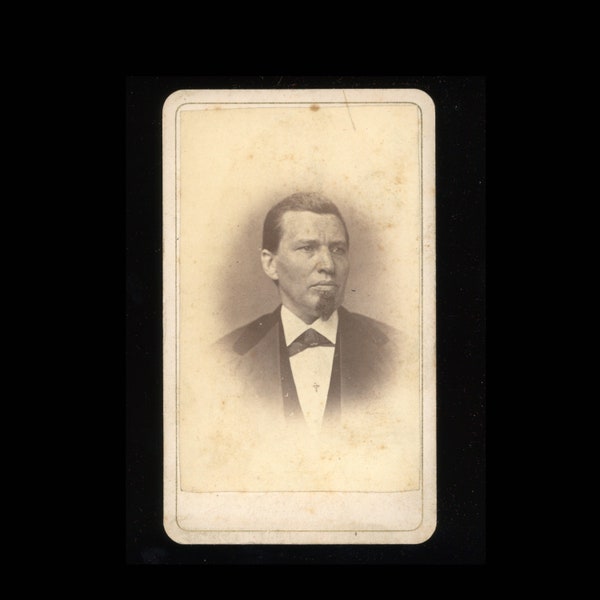 Victorian CDV Photograph Native American Looking Gentleman Handsome Man 1870s Photo / Signed