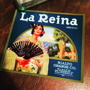 Vintage Crate Label 1920s 1930s / La Reina California Orange / Vintage Lithograph Advertising
