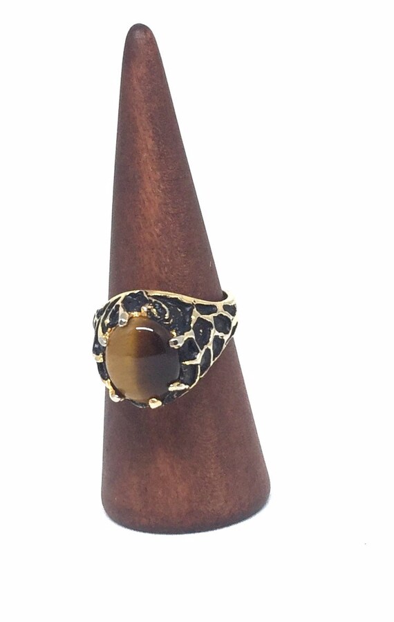 Vintage Tigers Eye Gold Plated Ring Joe Esposito … - image 2