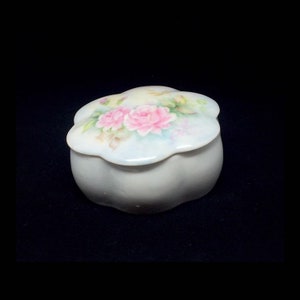Vintage Porcelain Jewelry Box / Dresser Box / Stash Box Hand Painted Pink Roses