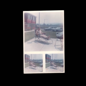 Vintage Snapshot Photo / 1960s Color Photograph Shirtless Man Hanging Out By Motel Pool / 3 Photos In One