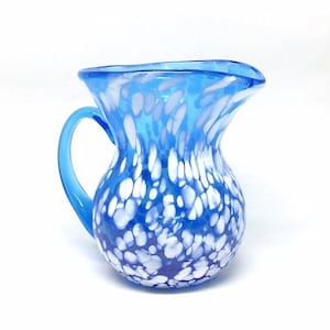 Vintage Murano Glass Style Water Pitcher Mid Century Modern Art Glass  / Blue & White