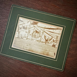 Antique Snapshot Cabinet Card Photo Unusual Scene Tent Revial? Circus? Blurred Photo