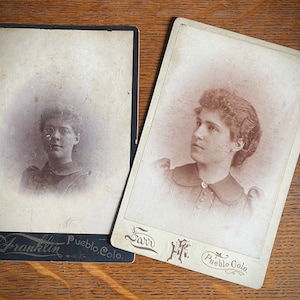 Victorian Cabinet Card Photographs Women Pueblo Colorado / 1800s Photos Western Pair Of 2
