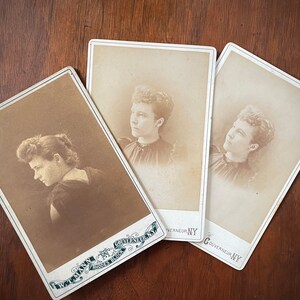 Victorian Cabinet Card Photograph Young women Two Identical Photos Gouverneur New York Set Of 3 1800s Photos