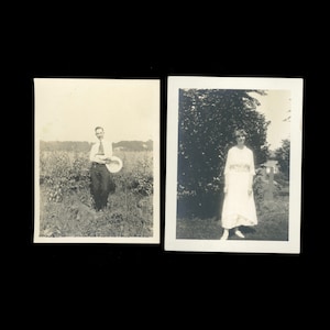 Pair Of 2 Antique 1900s Snapshot Photographs Guy / Girl Candid Photo Black & White