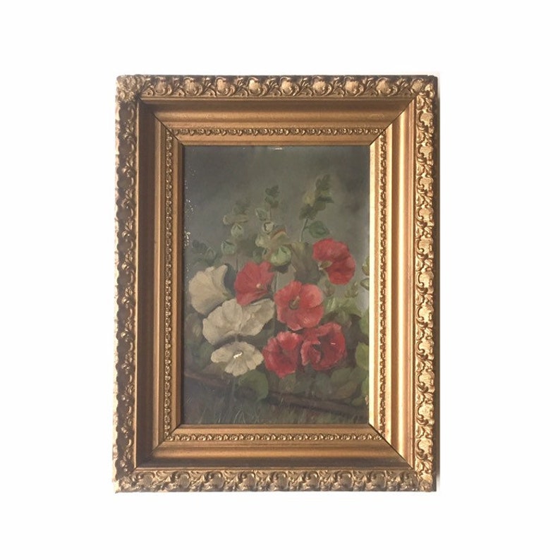 Victorian Gold Wood Frame Antique American School Oil Painting Still Life Botanical 19th c