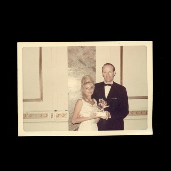 Vintage Snapshot Photograph Kodak / 1960s Candid Dance Trophy / Beehive Hairdo