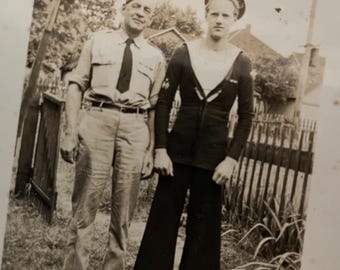 Vintage Snapshot Photo WWII Navy & Soldier Cracker Jack Uniform 1930s / 40s