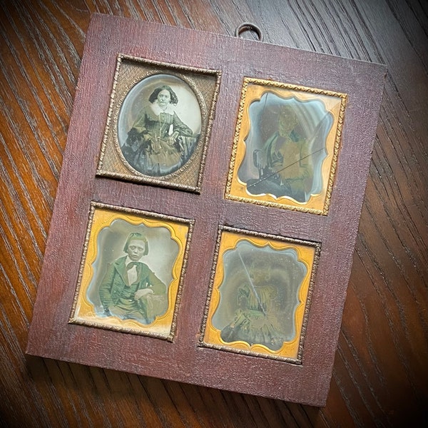 Victorian Ambrotype Photographs / Arkansas Family / Original Folk Art Frame / 1800s Photos