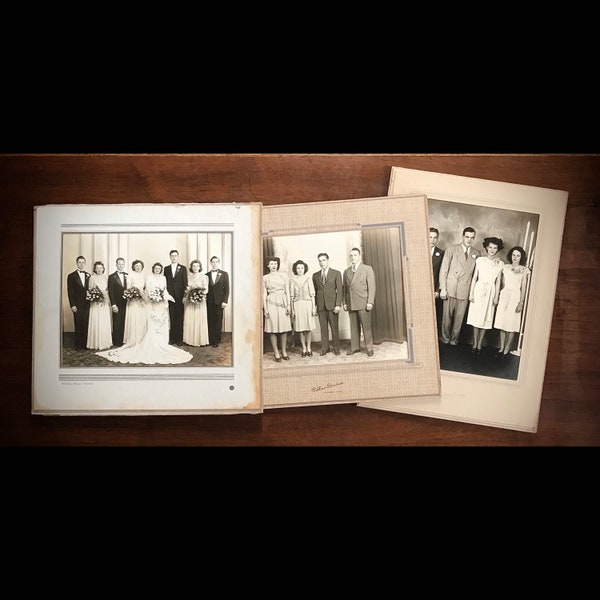 Set of 3 Vintage 1930s Large Gelatin Silver Wedding Photographs Michigan Art Deco Frames