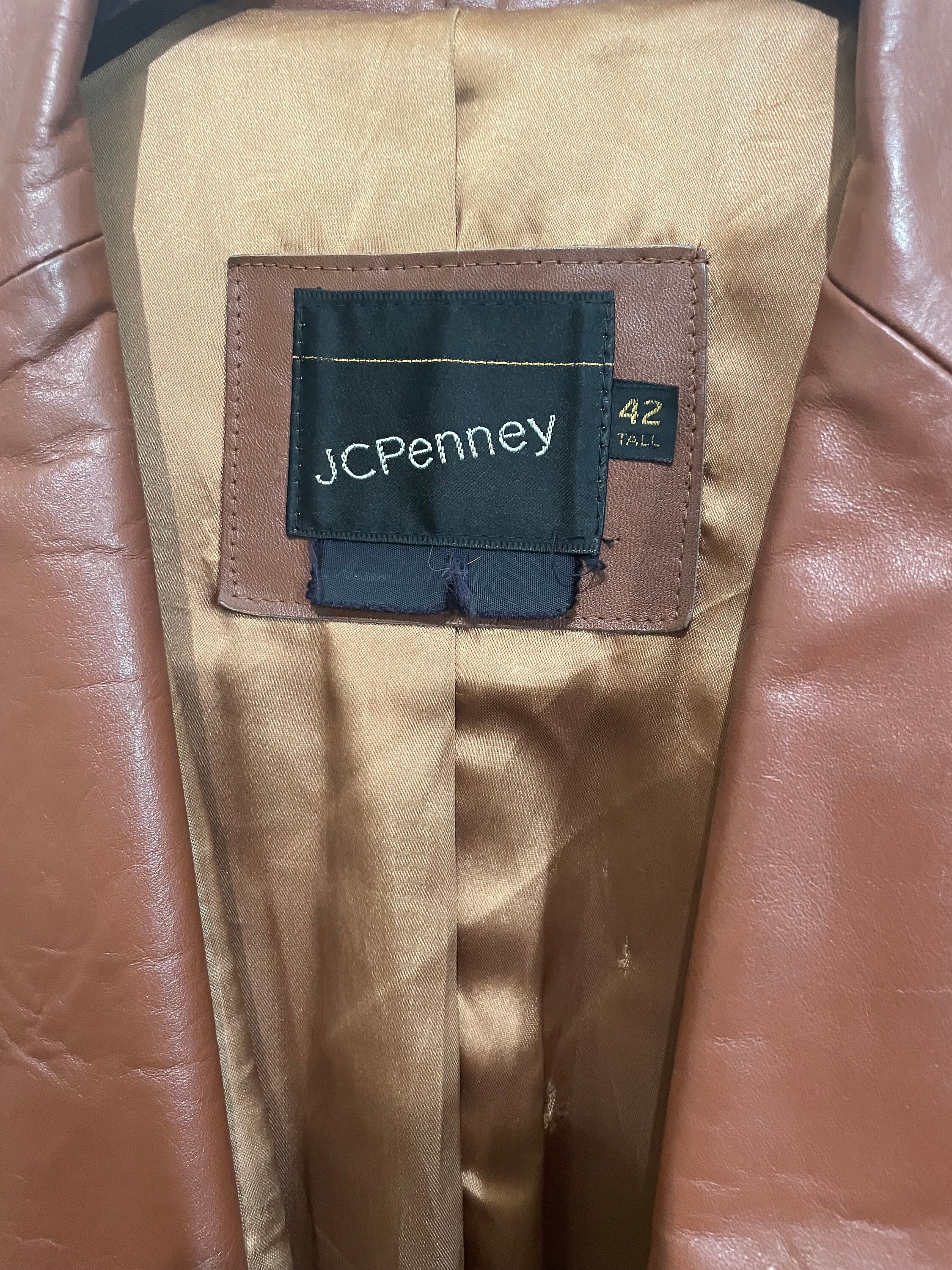 Vintage JC Penny Men's Brown Leather Jacket 42L (40L) With Vintage JC Penny Men's Brown Leather Jacket 42L (40L) With