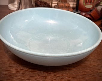 Antique Stoneware Mixing Bowl Turquoise Blue 1900s Kitchenware